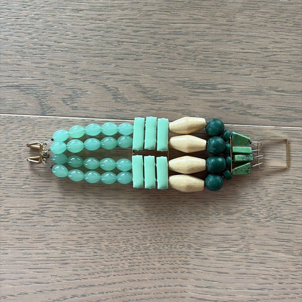 Green and Wood Beaded Bracelet